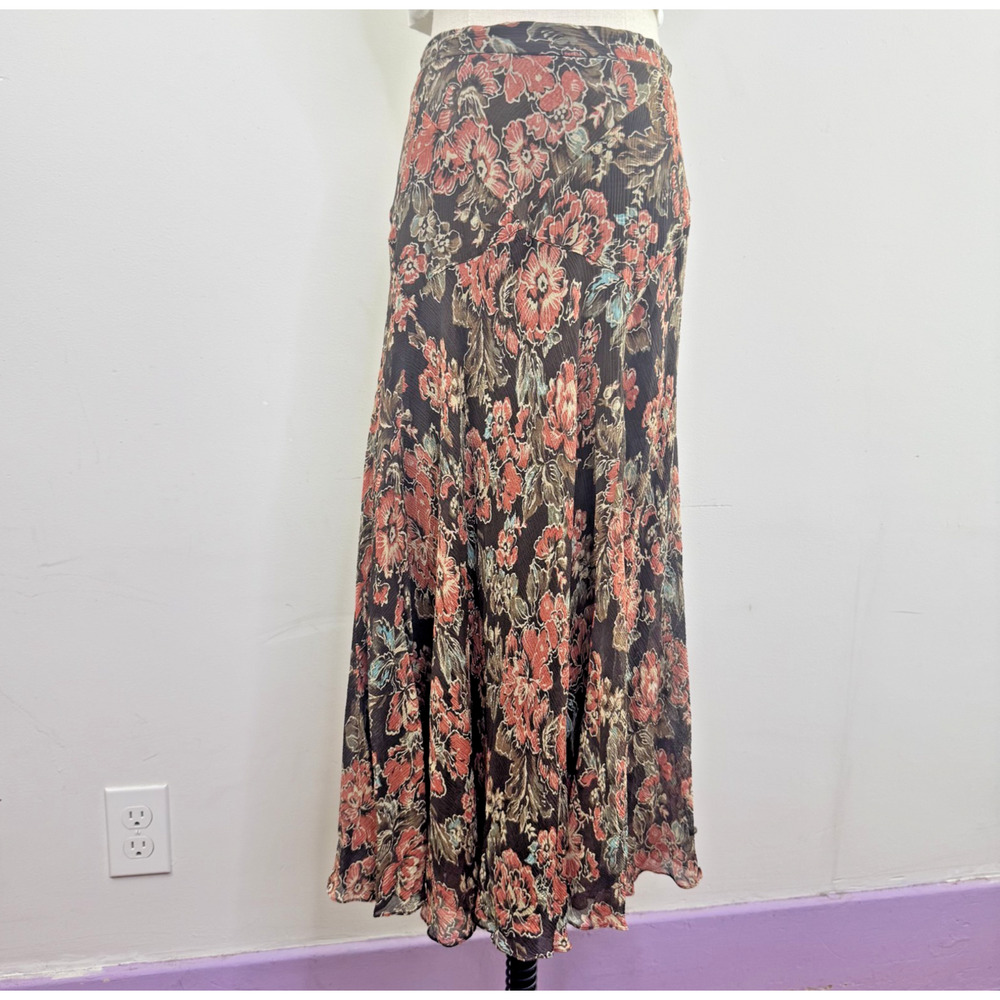 Vintage Y2K Jones New York Silk Floral Maxi Layered Skirt Romantic 16